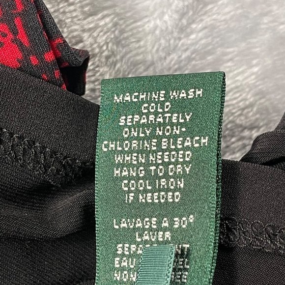 Lauren Ralph Lauren Dress 14W Red Black Print Jersey Ruched Gathered Slimming - Picture 6 of 14